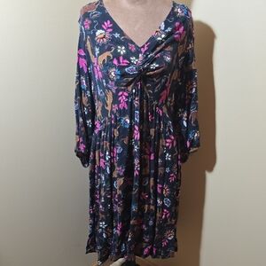 Torrid Black and Pink Floral Long Sleeve Dress